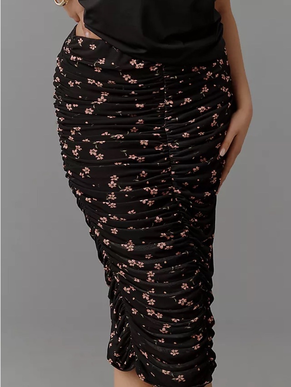 AFRM Noha Strapless Mesh Ruched Midi Skirt
